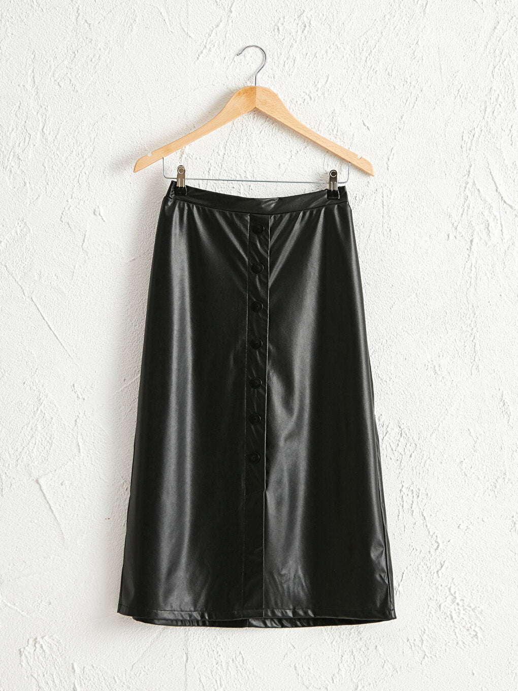 Leather Look Long Flared Skirt