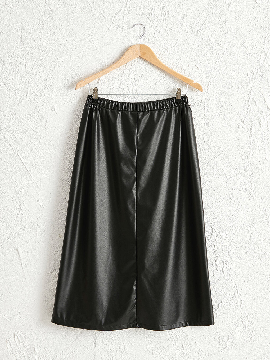 Leather Look Long Flared Skirt