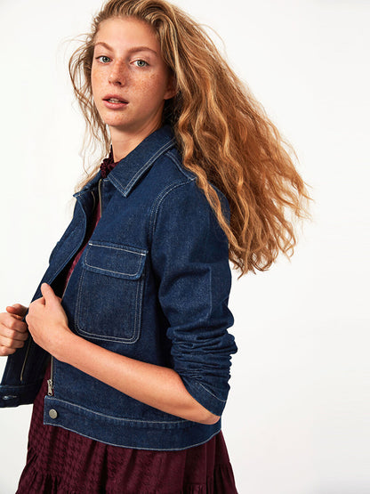 Shirt Collar Plain Long Sleeve Women's Jean Jacket