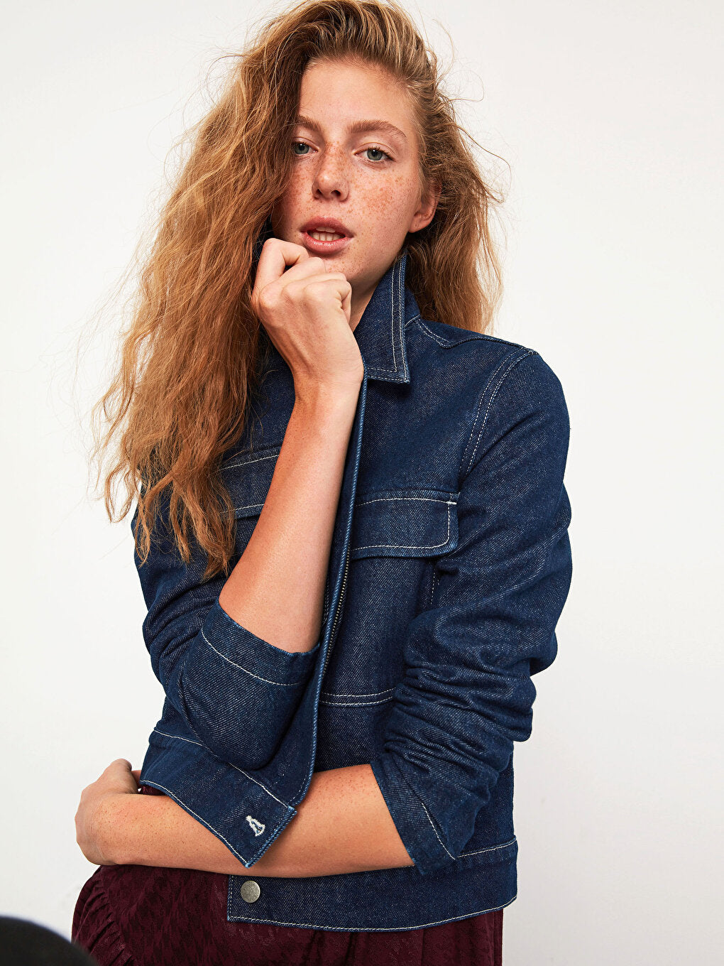 Shirt Collar Plain Long Sleeve Women's Jean Jacket