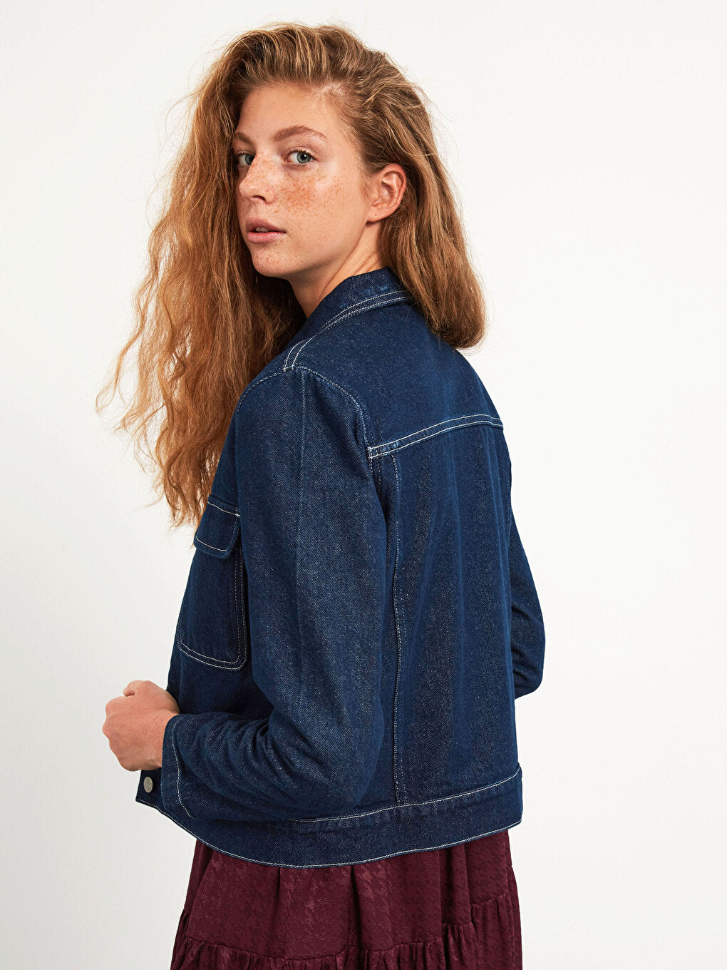 Shirt Collar Plain Long Sleeve Women's Jean Jacket