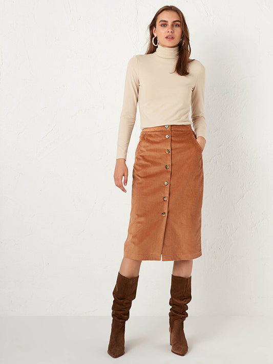 Button Front Velvet Skirt