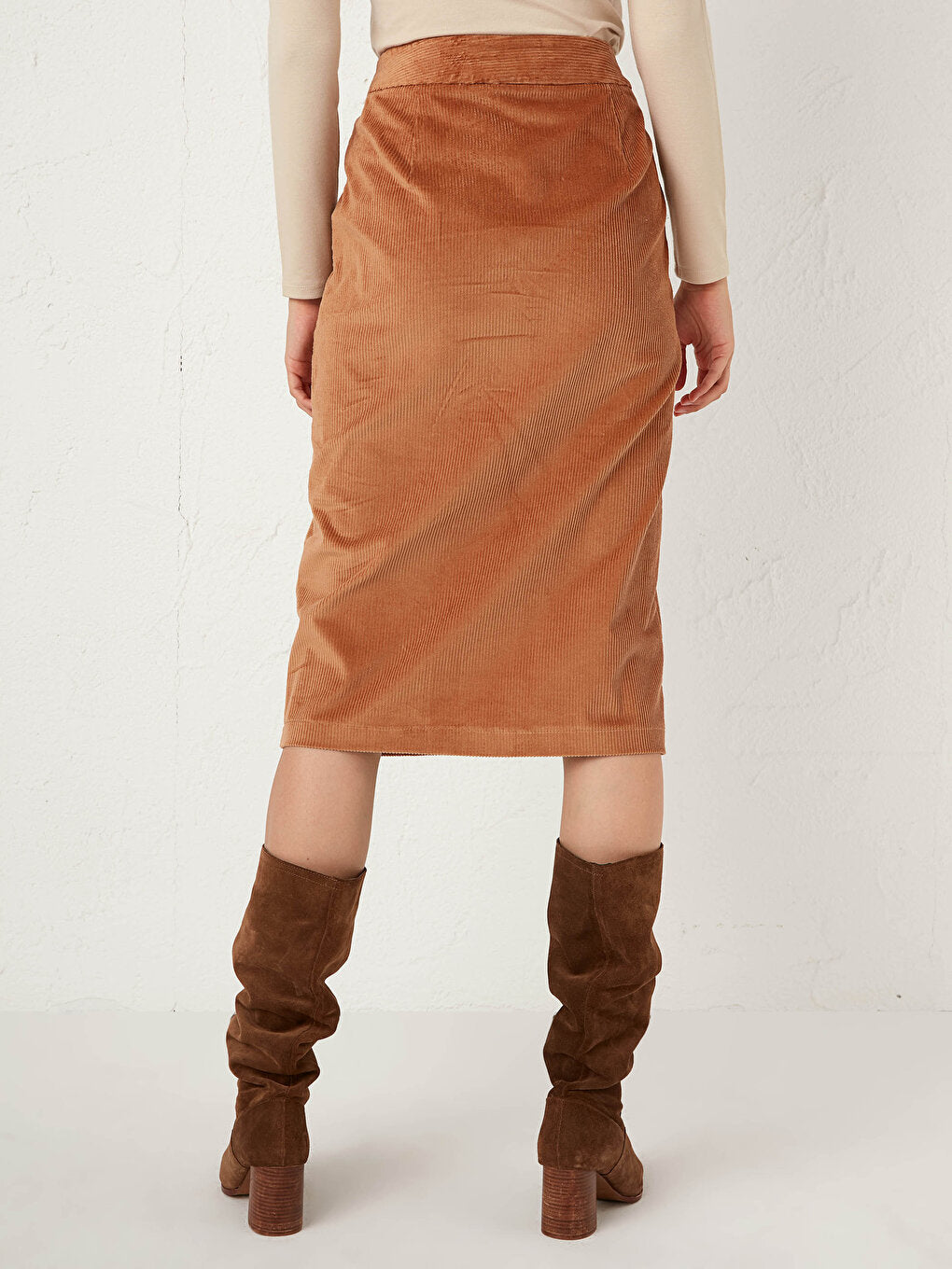 Button Front Velvet Skirt