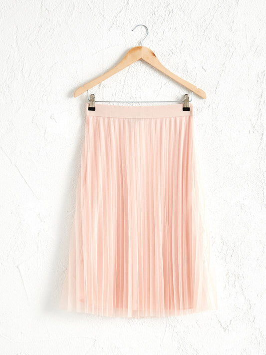 Pleated Tulle Skirt with Elastic Waist