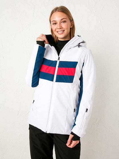 Thick Color Block Hooded Ski Jacket