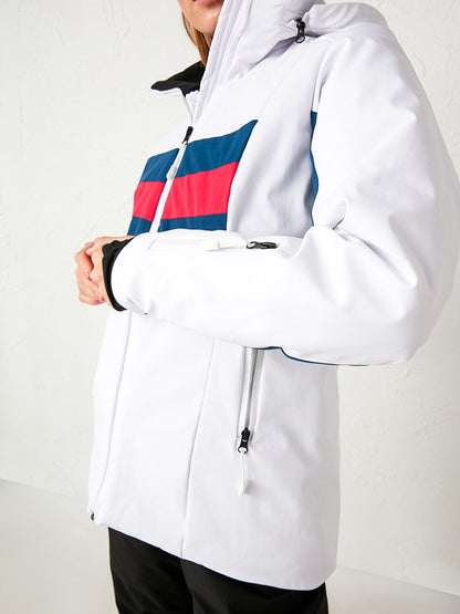 Thick Color Block Hooded Ski Jacket