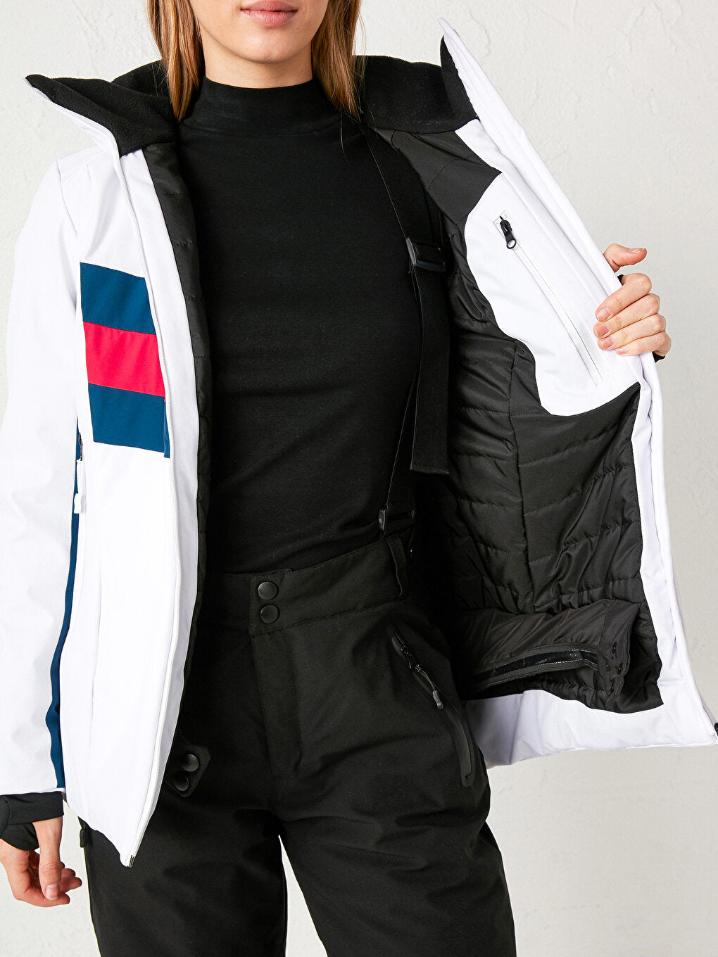 Thick Color Block Hooded Ski Jacket