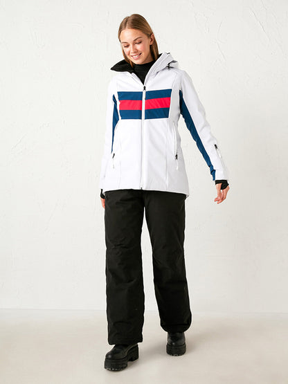 Thick Color Block Hooded Ski Jacket