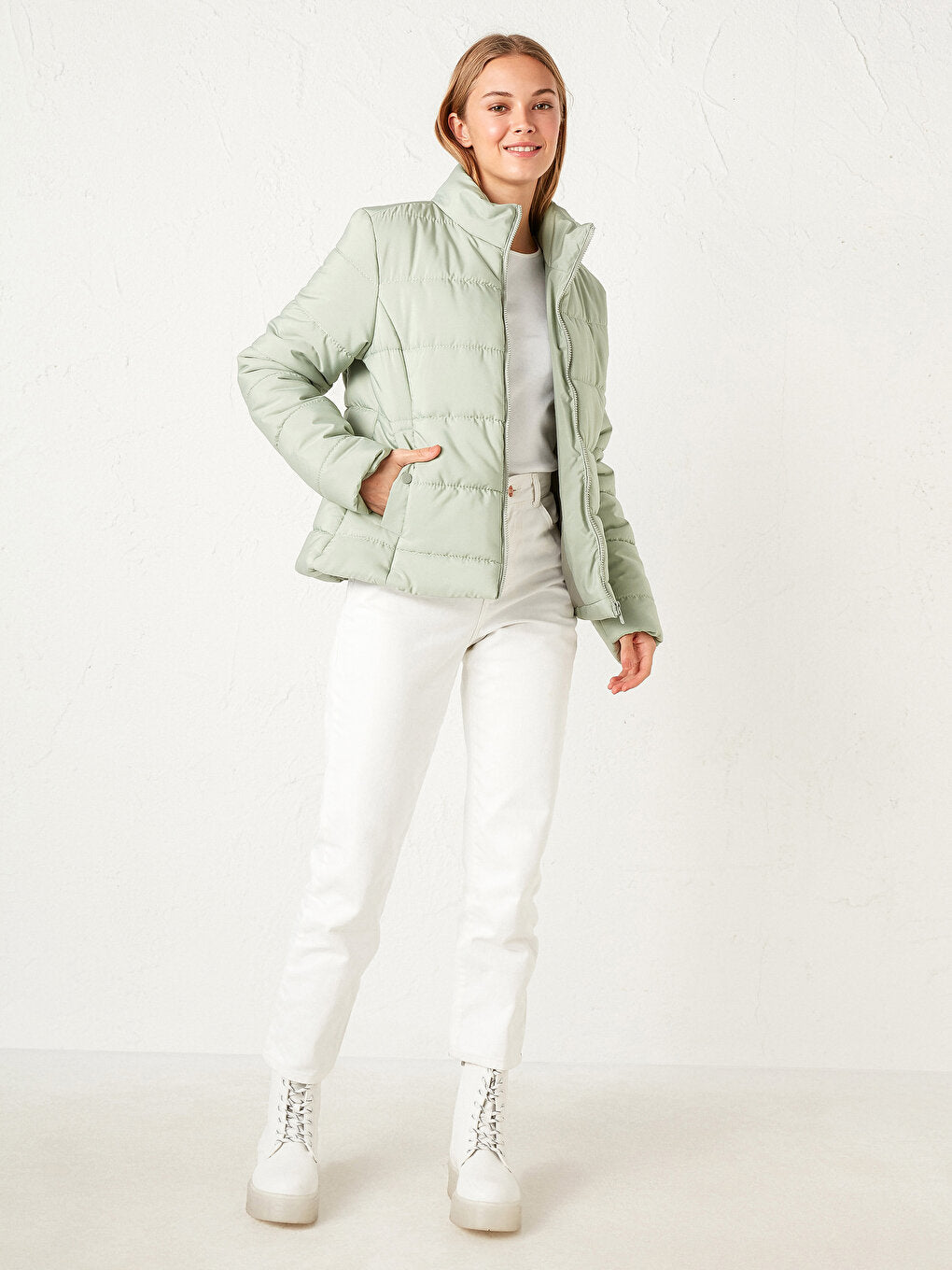 High Collar Long Sleeve Women's Puffer Coat