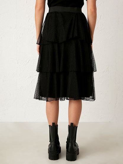 Ruffled Polka Dot Detailed Midi Tulle Skirt