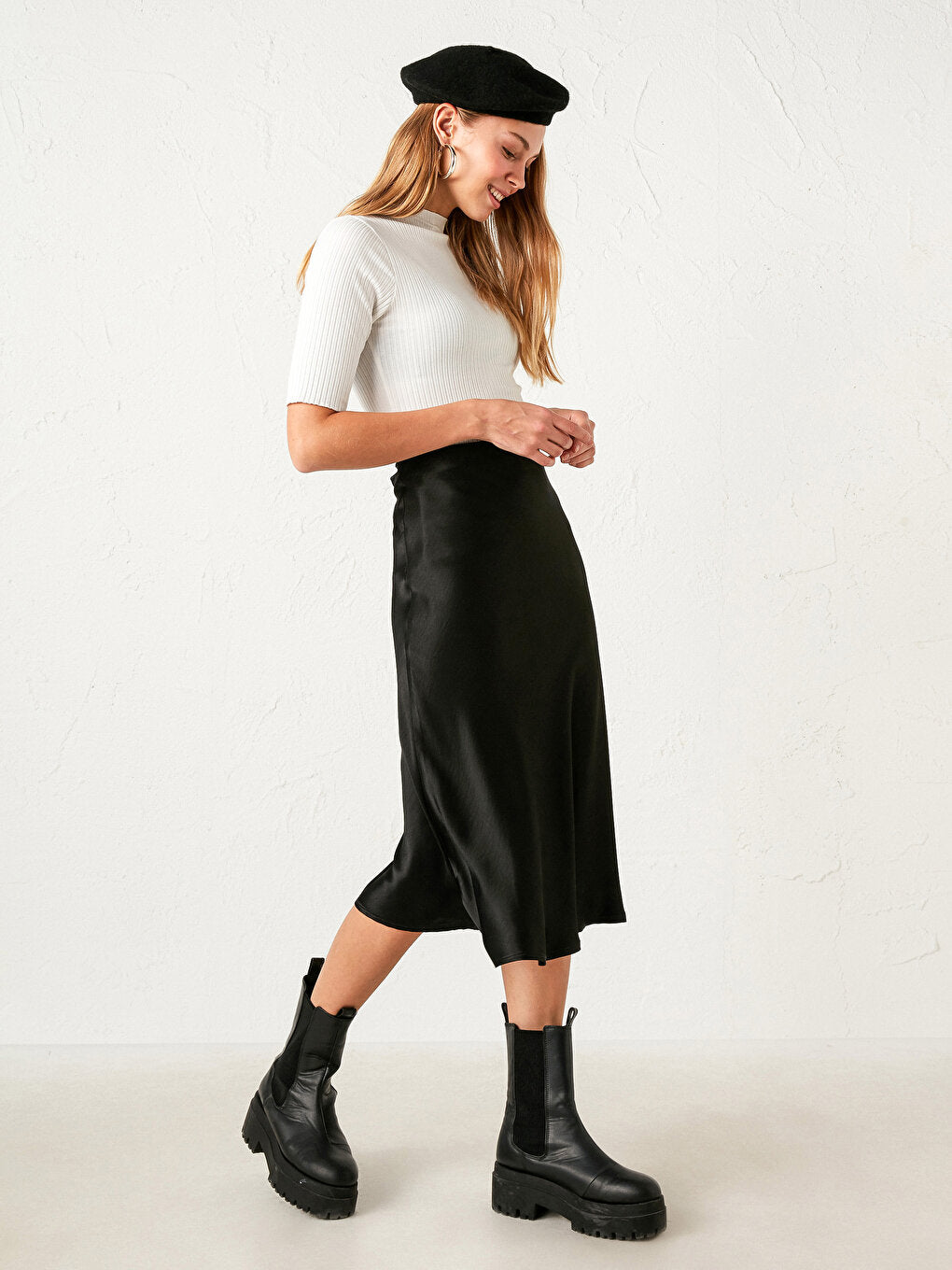 Standard Fit Satin Midi Skirt