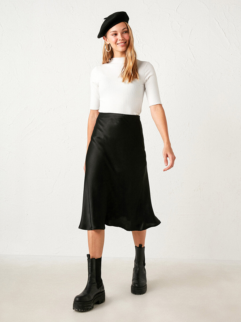 Standard Fit Satin Midi Skirt