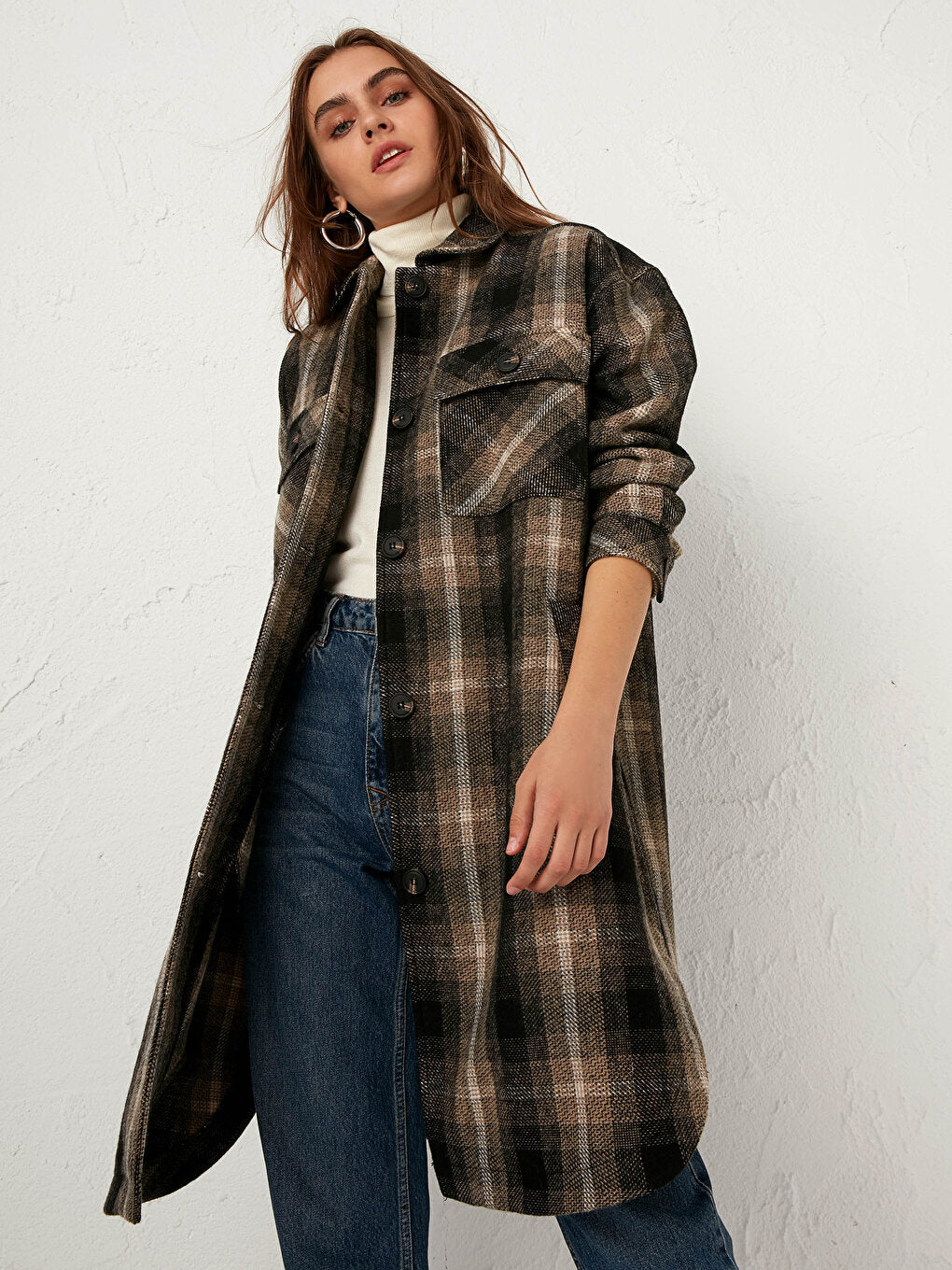 Plaid Long Cashmere Jacket