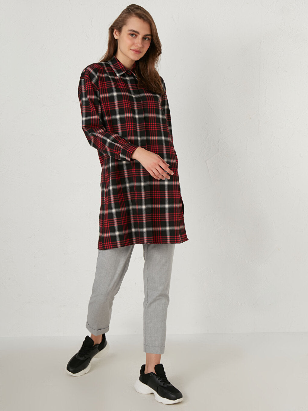 Plaid Long Sleeve Oversize Women's Shirt Tunic