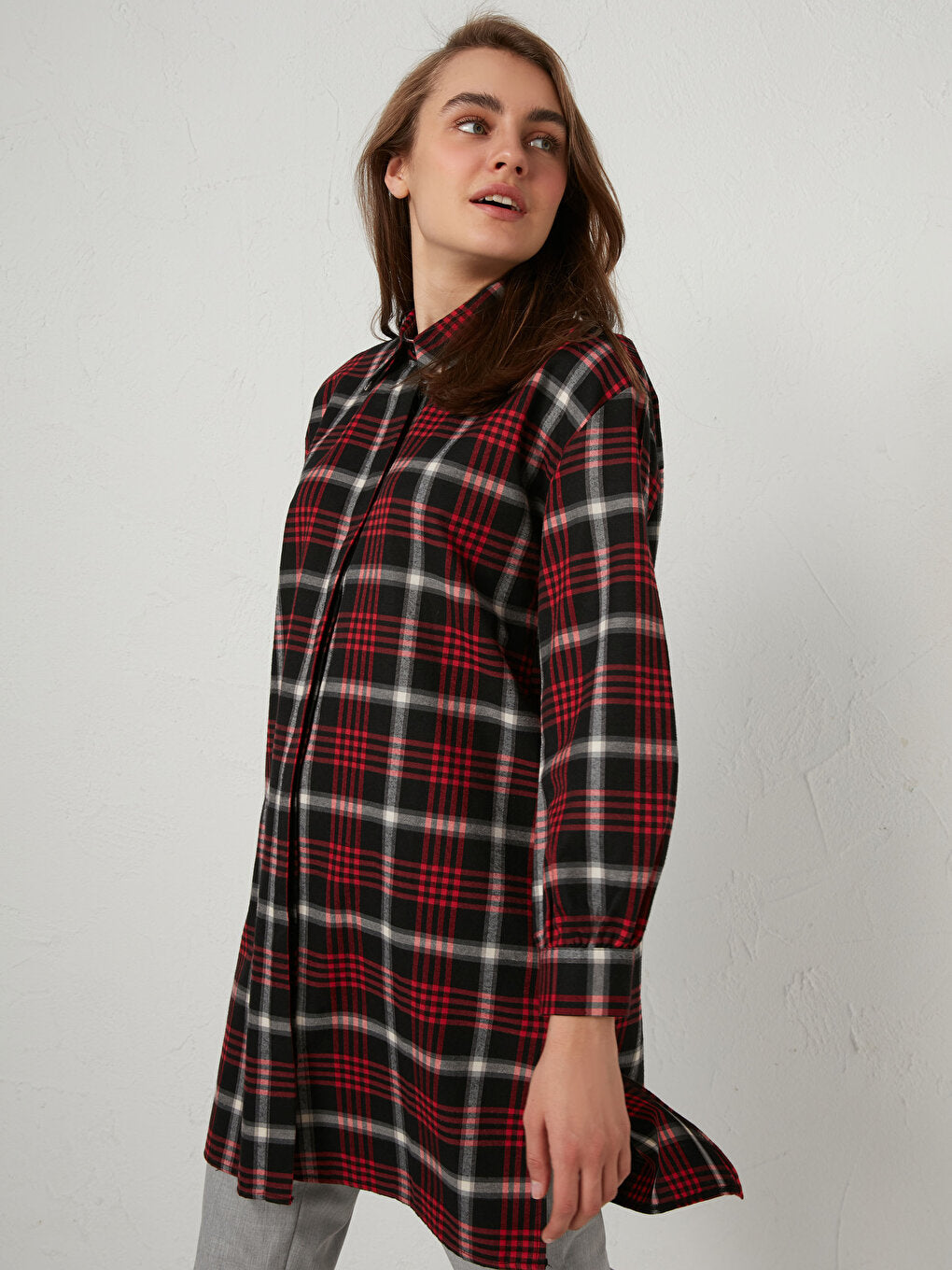 Plaid Long Sleeve Oversize Women's Shirt Tunic