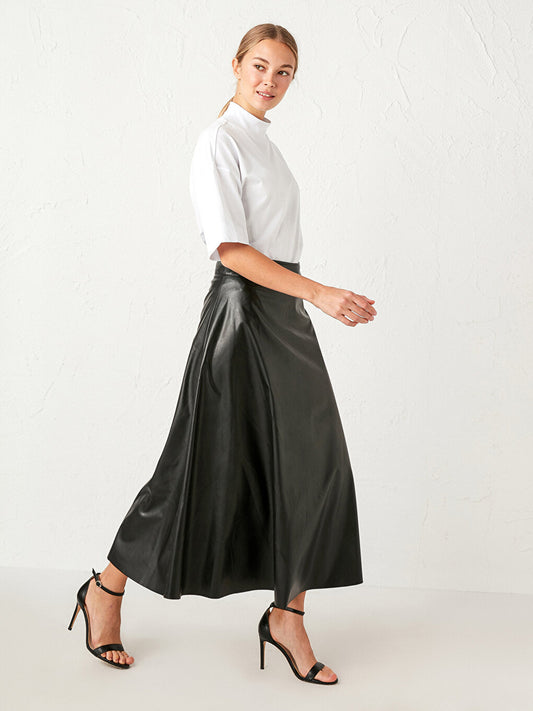 Leather Look Flared Skirt