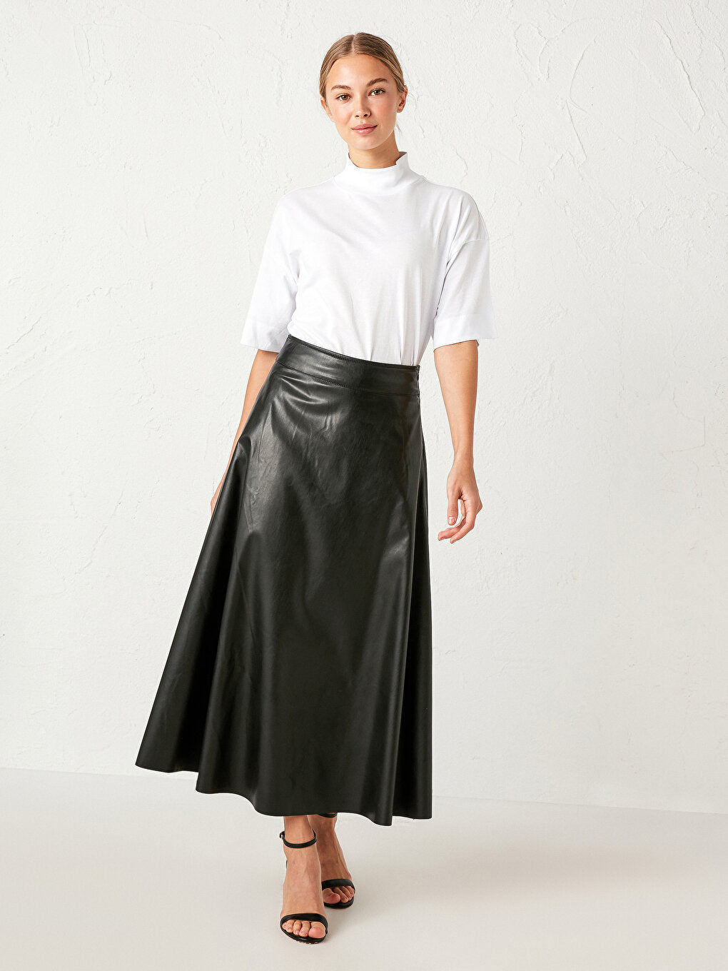 Leather Look Flared Skirt