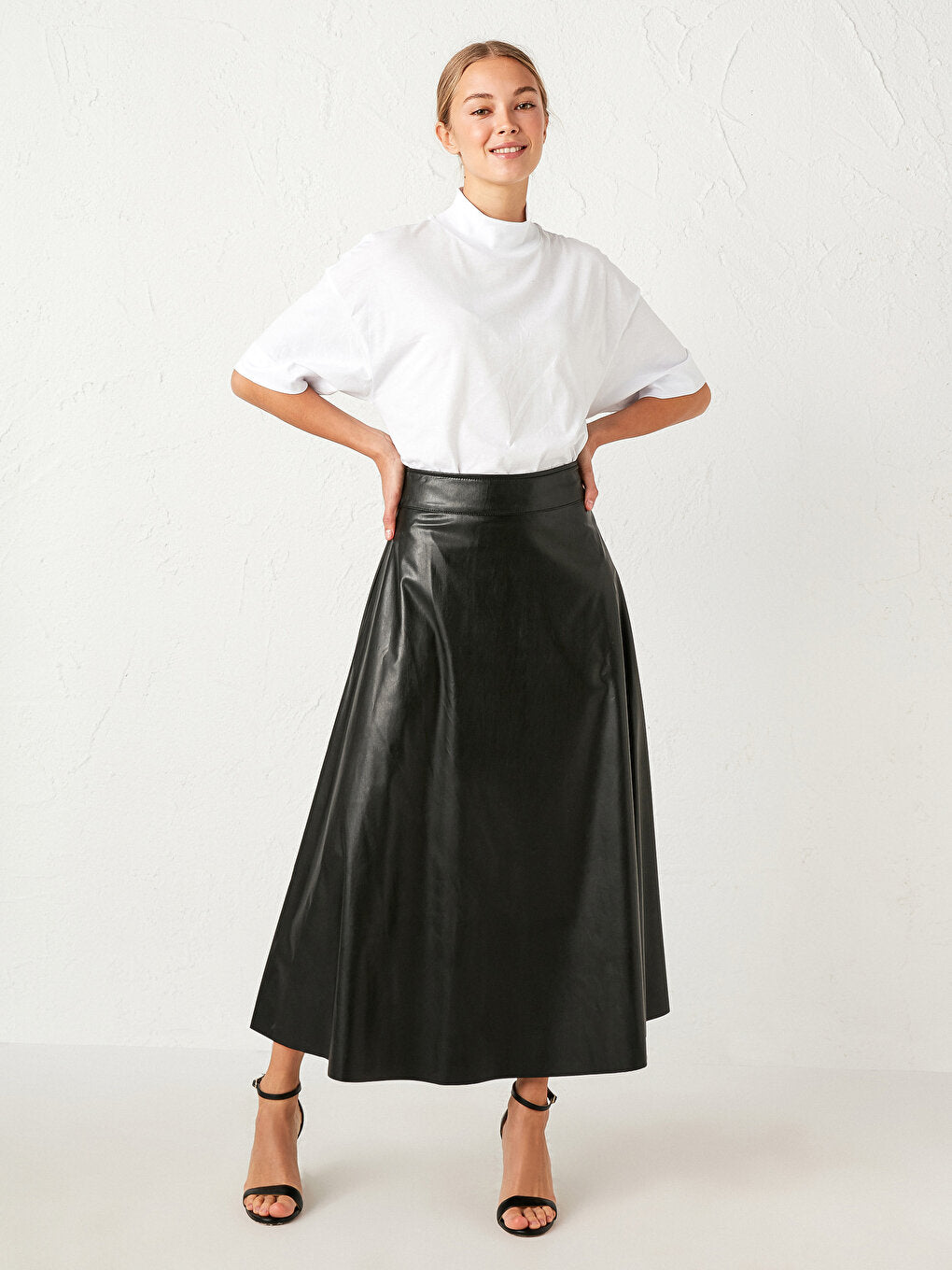 Leather Look Flared Skirt