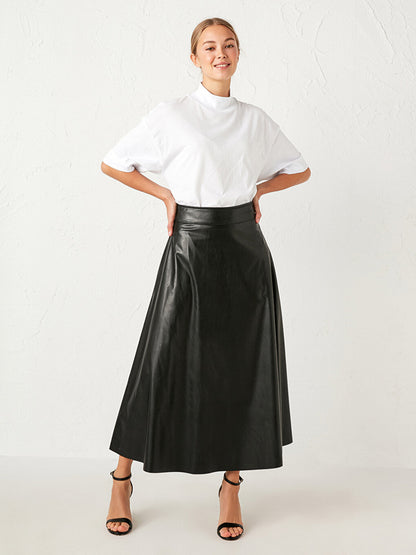 Leather Look Flared Skirt