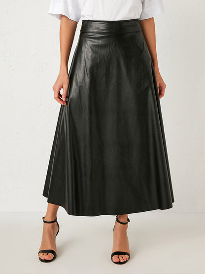 Leather Look Flared Skirt