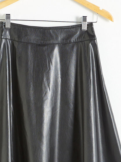 Leather Look Flared Skirt