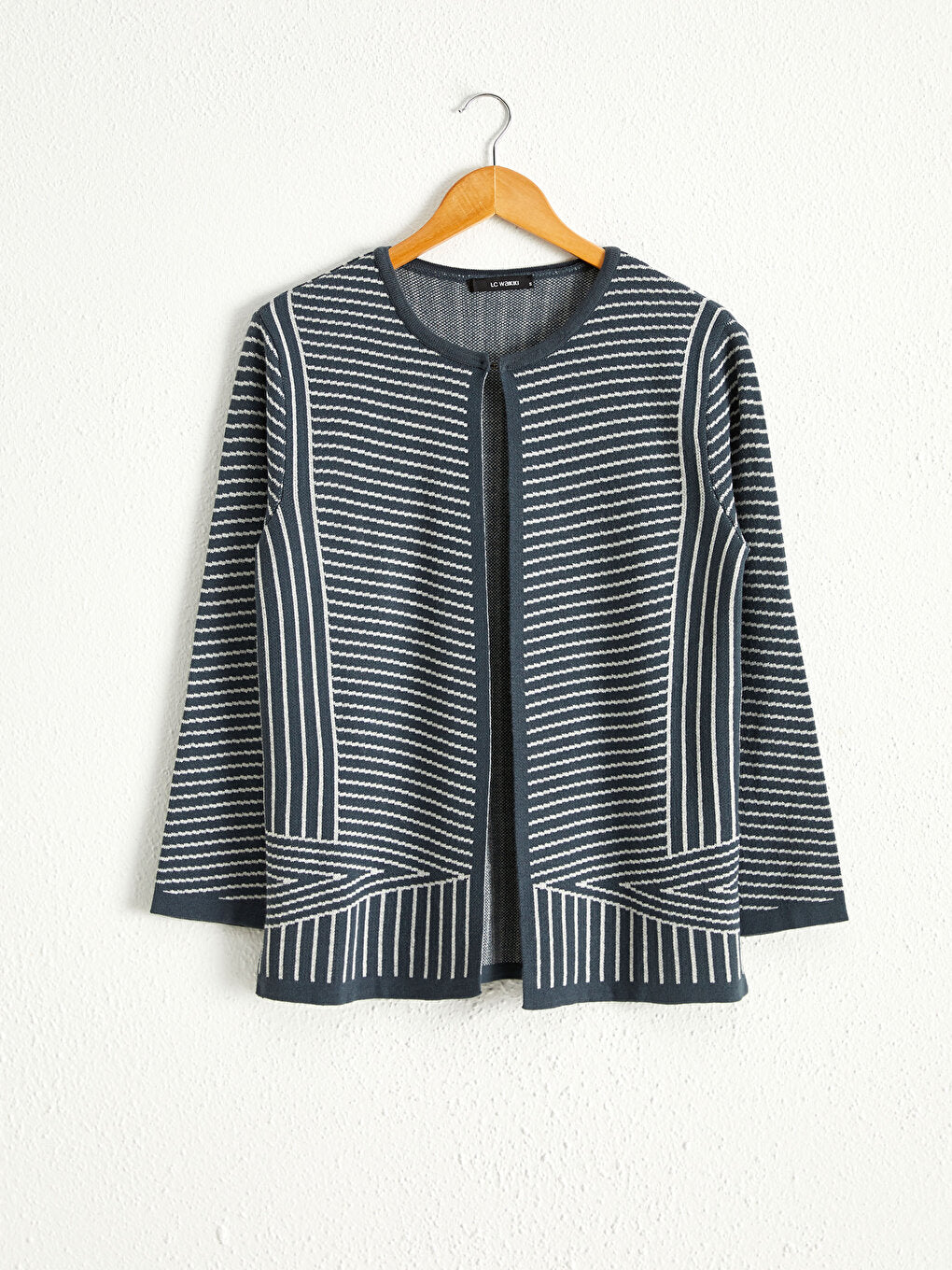 Crew Neck Striped Long Sleeve Women's Knitwear Cardigan