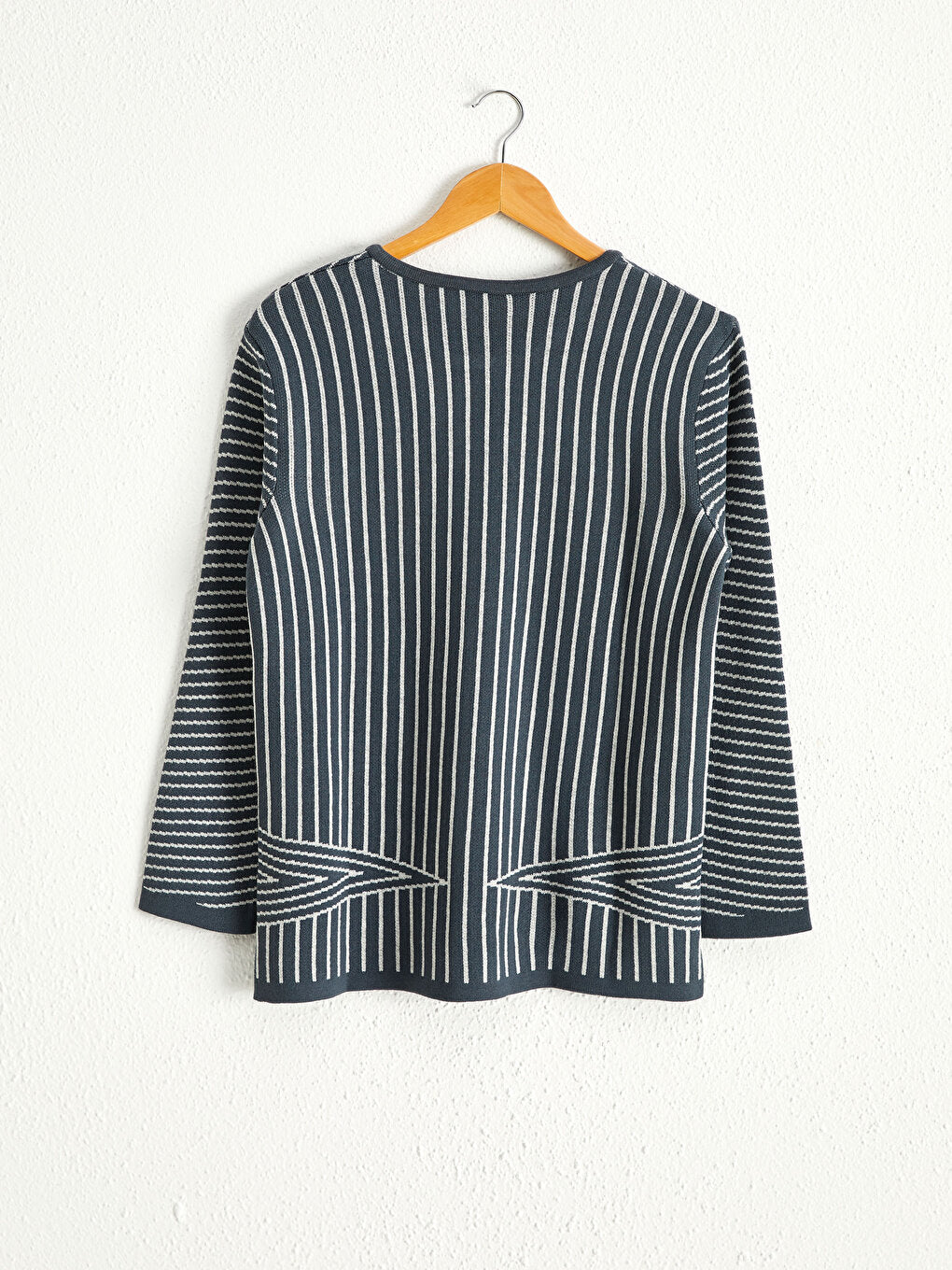 Crew Neck Striped Long Sleeve Women's Knitwear Cardigan