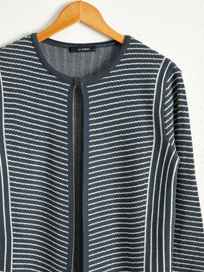 Crew Neck Striped Long Sleeve Women's Knitwear Cardigan