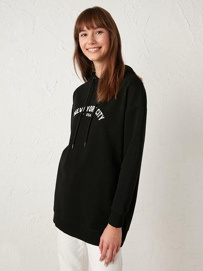 Hooded Printed Cotton Women's Sweatshirt Tunic