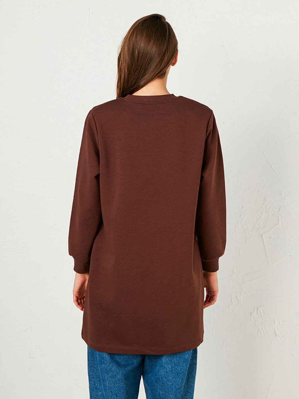 Crew Neck Plain Long Sleeve Women's Sweatshirt Tunic