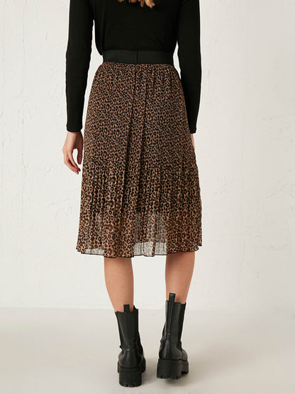 Leopard Patterned Pleated Chiffon Skirt