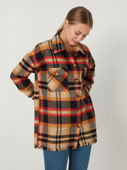 Plaid Shirt Jacket with Pocket Detail