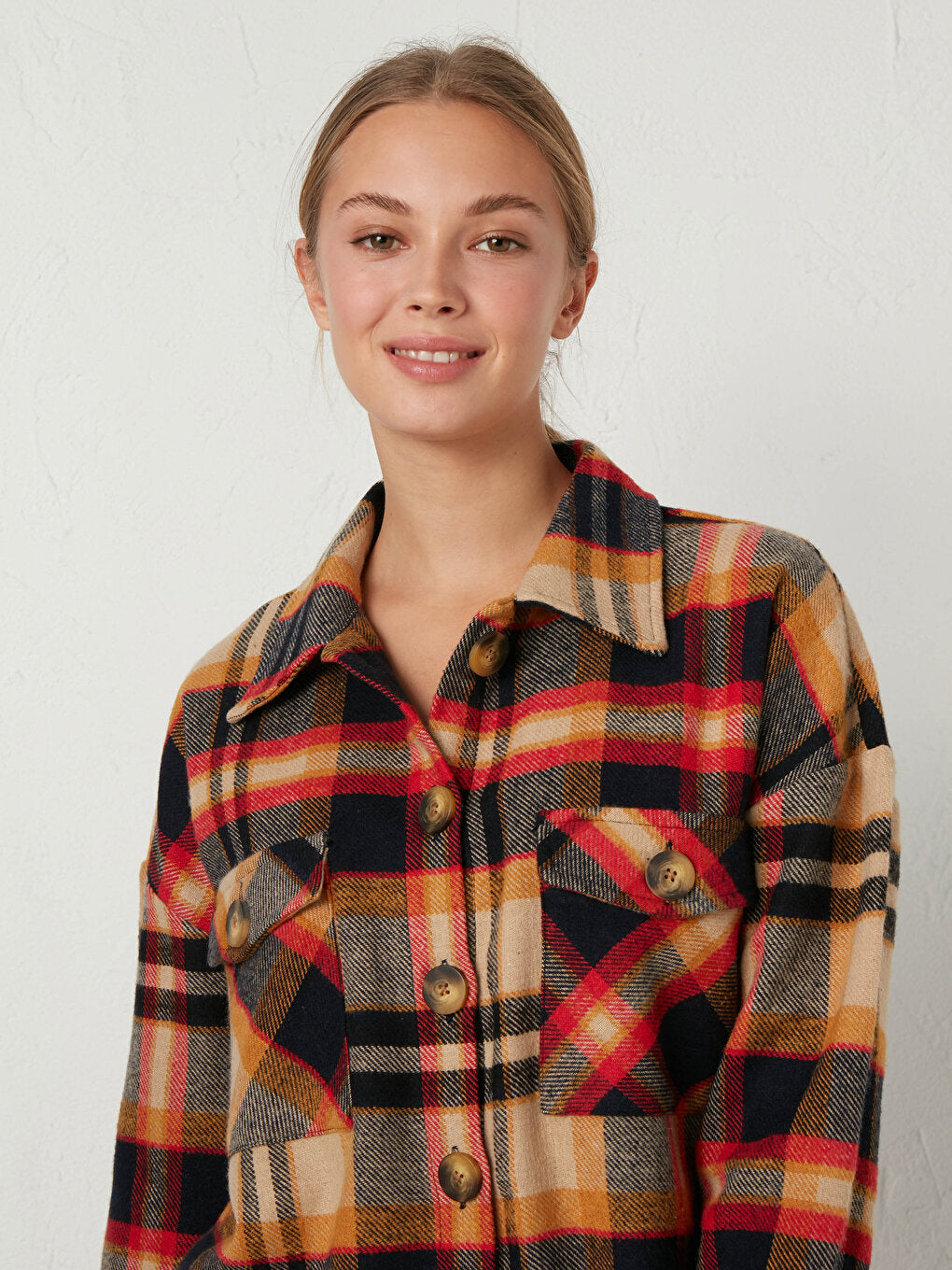 Plaid Shirt Jacket with Pocket Detail