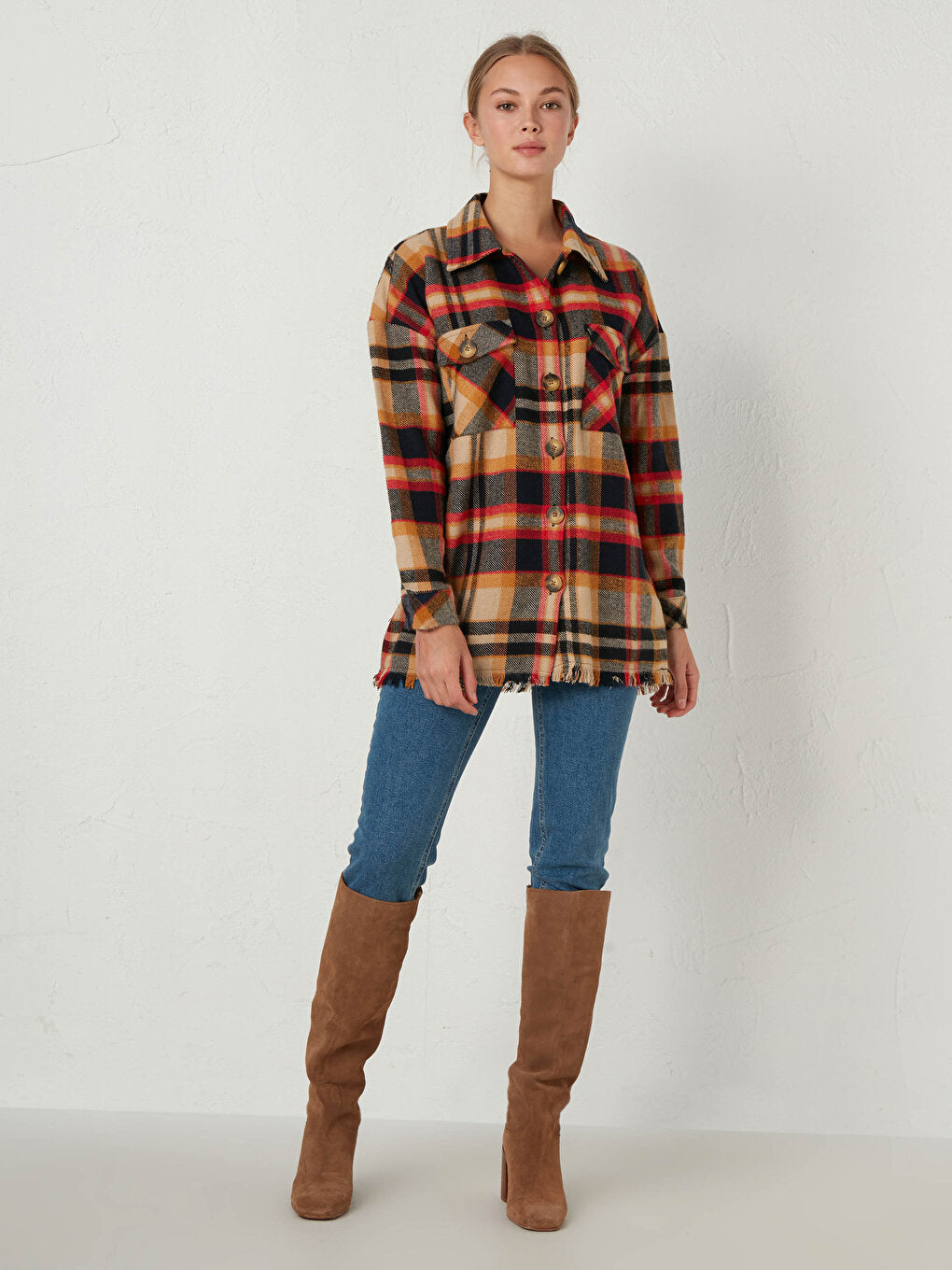 Plaid Shirt Jacket with Pocket Detail