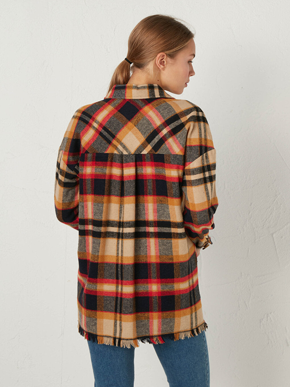 Plaid Shirt Jacket with Pocket Detail