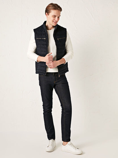 Slim Fit Stand Collar Thick Suede Vest