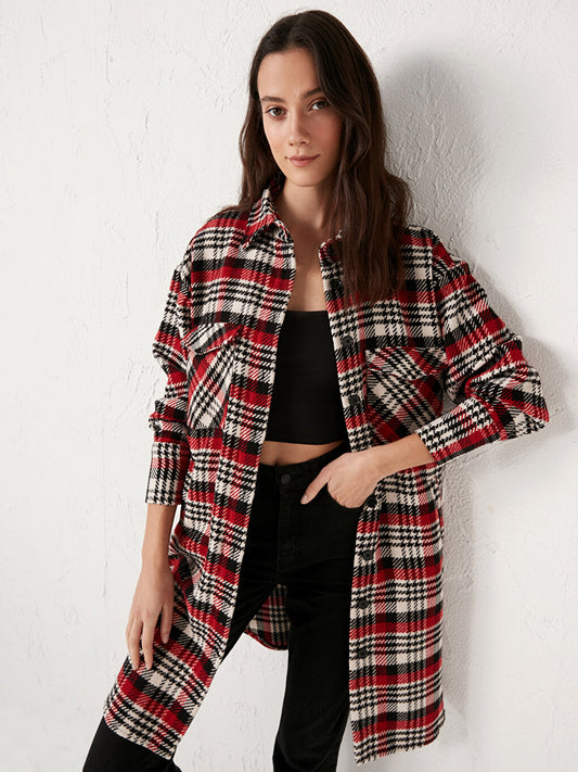 Plaid Women's Shirt Tunic with Pocket Detail