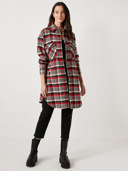 Plaid Women's Shirt Tunic with Pocket Detail