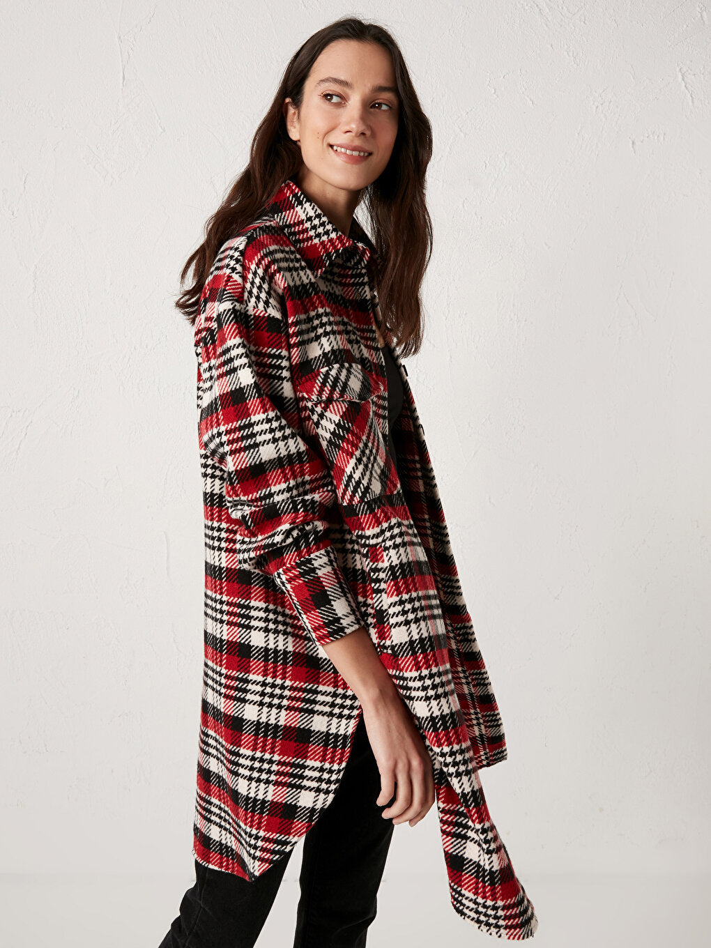 Plaid Women's Shirt Tunic with Pocket Detail