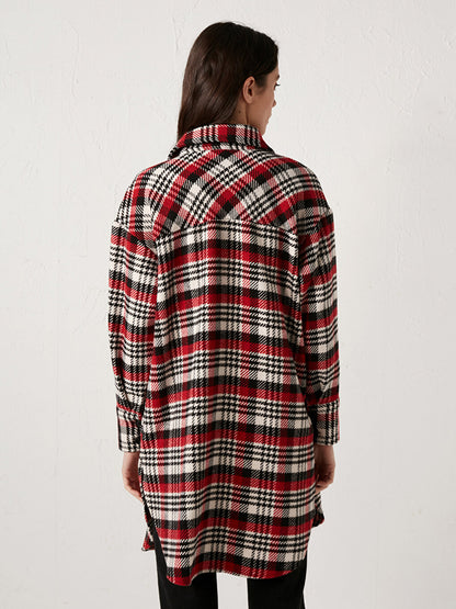 Plaid Women's Shirt Tunic with Pocket Detail