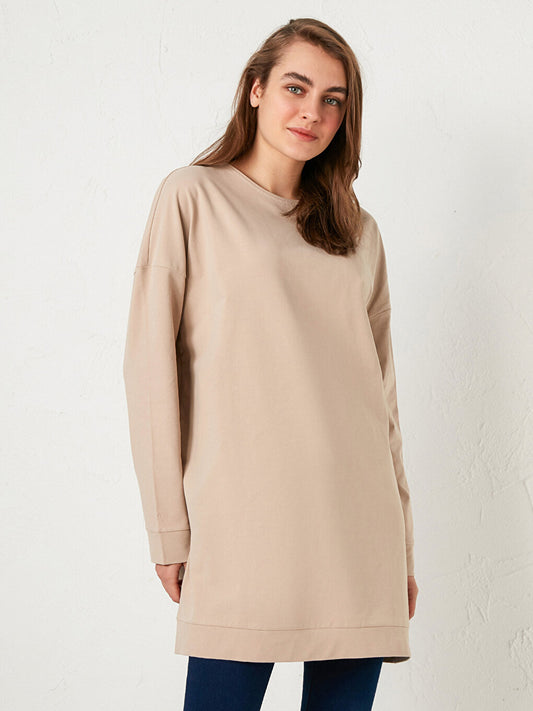 Crew Neck Plain Long Sleeve Cotton Women's Tunic