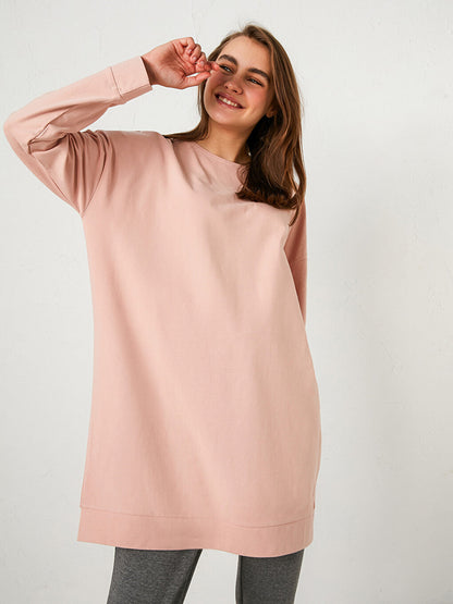 Crew Neck Plain Long Sleeve Cotton Women's Tunic