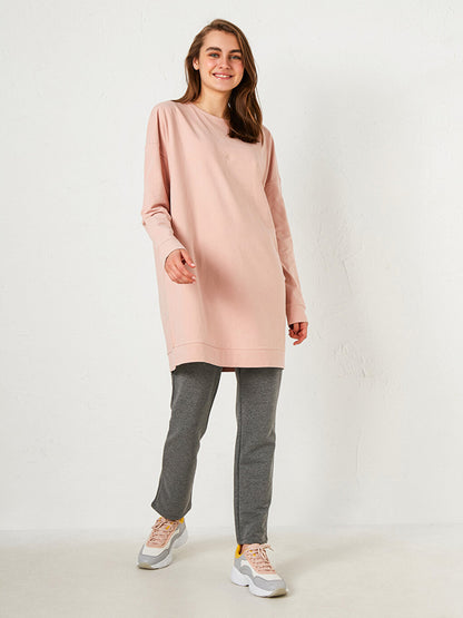 Crew Neck Plain Long Sleeve Cotton Women's Tunic