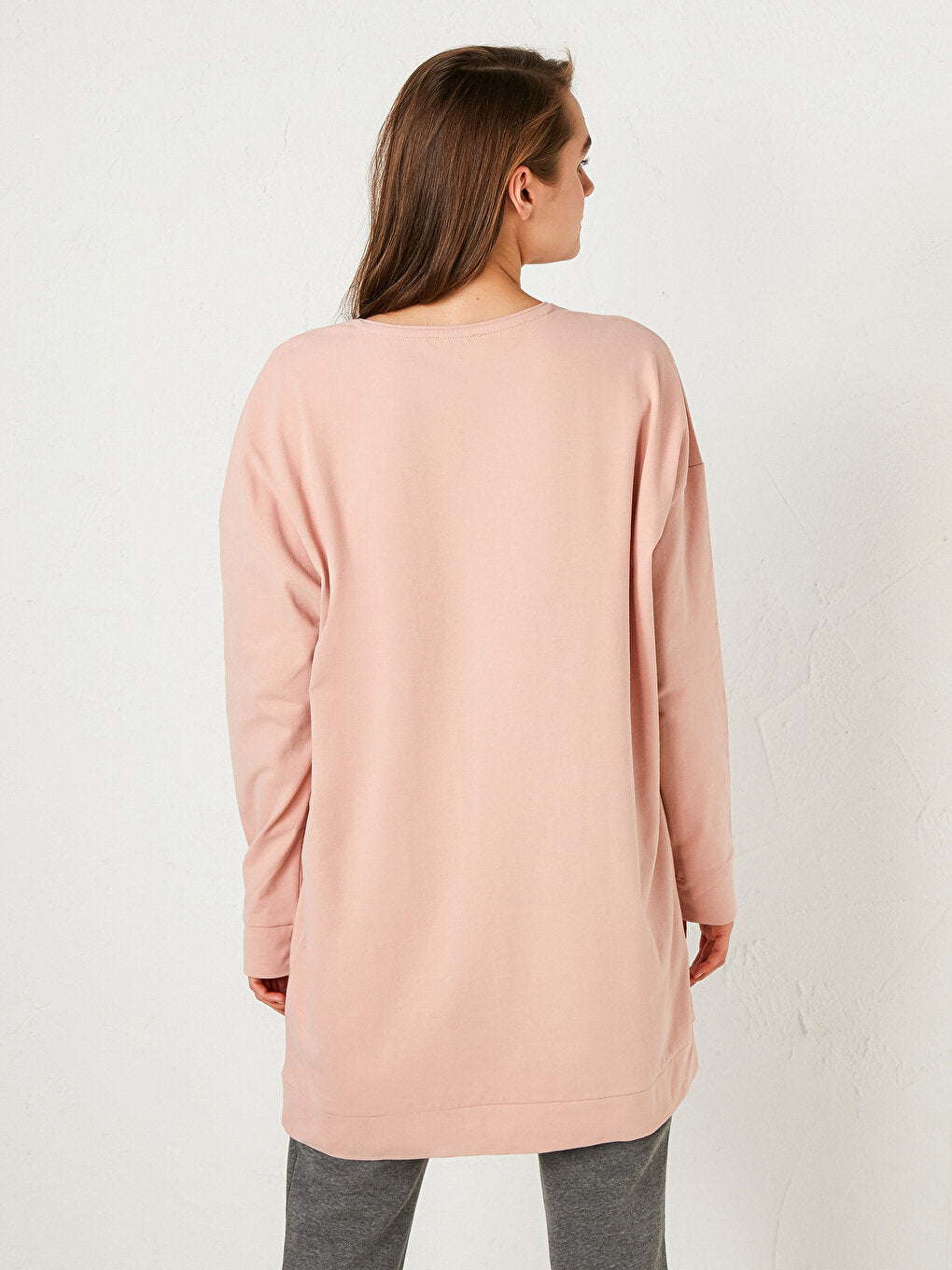 Crew Neck Plain Long Sleeve Cotton Women's Tunic