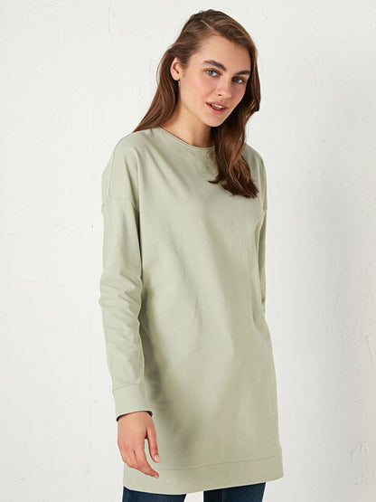 Crew Neck Plain Long Sleeve Cotton Women's Tunic