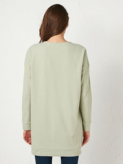 Crew Neck Plain Long Sleeve Cotton Women's Tunic