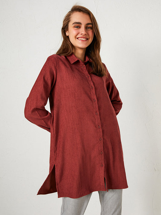 Plain Long Sleeve Velvet Women's Shirt Tunic