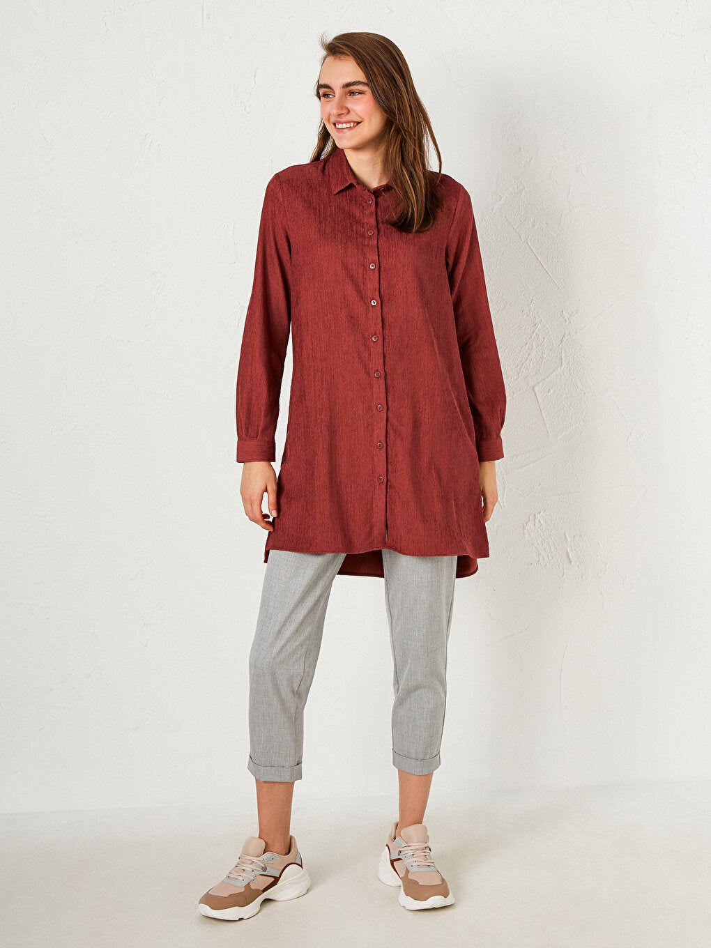 Plain Long Sleeve Velvet Women's Shirt Tunic