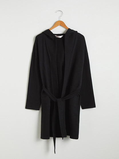 Hooded Dressing Gown with Waist Belt