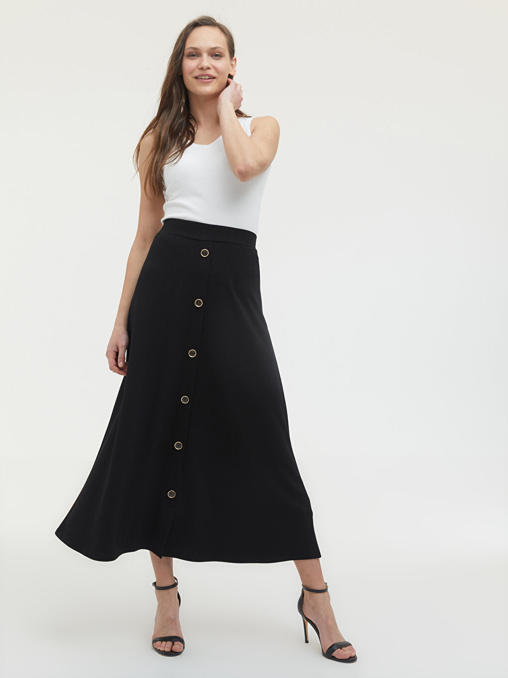 Pleated Suede Look Skirt with Elastic Waist